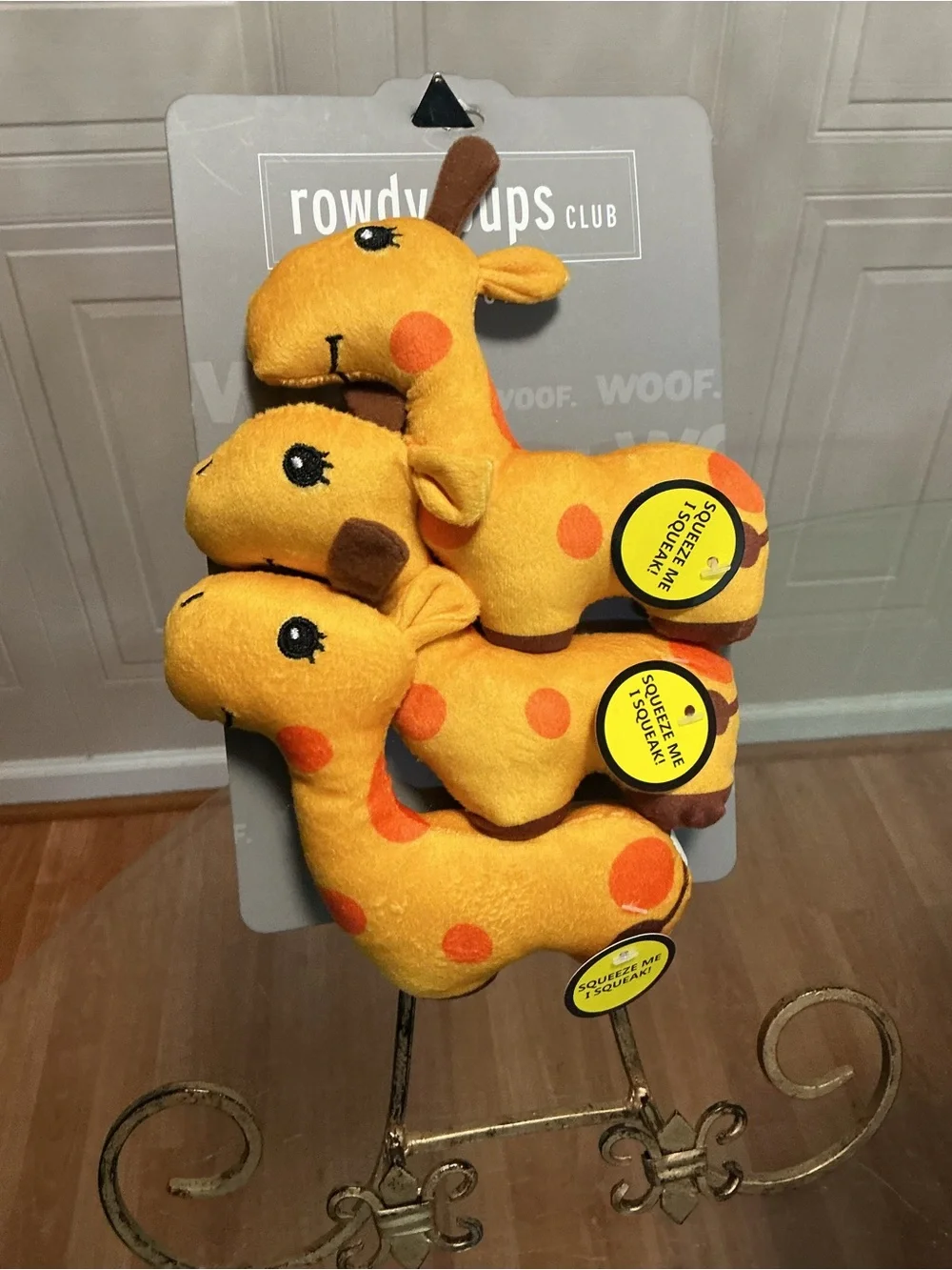 Dog Toys 3 Plush Yellow Giraffes with Squeakers for Small Pets | Rowdy Pups 5”